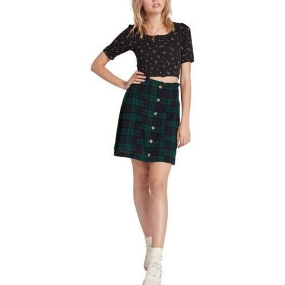 Volcom Juniors Untamed Feels Mini Skirt Green Large(10) MSRP $50 - Picture 1 of 3